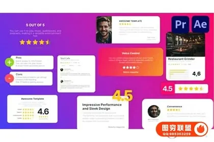[AE/PR模板]10组商家客户评级打分评价动画 Review Mockups