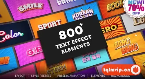[AE脚本]800个复古卡通时尚广告宣传三维文字标题特效字幕动画预设 Text Effect v1.0