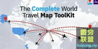[AE模板]世界地图国家旅游地点展示路径动画 The Complete World Trav