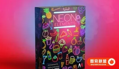 [AE模板]霓虹灯食物图标动画 Neon Elements Food