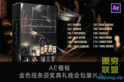 [AE模板] 金色线条颁奖典礼晚会包装片头 Awards Ceremo