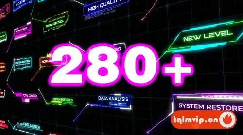 [AE模板]280个科技感霓虹发光故障干扰指示线呼出注释动画