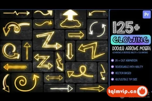 [PR模板]-霓虹发光涂鸦箭头图形动画 Glowing Doodle Arrows Mogrt