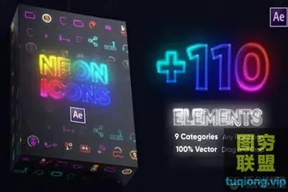[AE模板]110个霓虹发光线条图标动画 Neon Icons Essential
