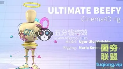 [C4D插件]5组栏目包装小人玩偶机器人骨骼绑定C4D预设 工程文件