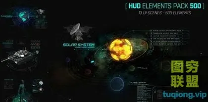 [AE模板]500个HUD科技感银河系军事雷达武器动态UI元素包!