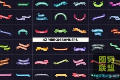 [AE模板]42个丝带横幅条文字标题动画 Ribbon Banners