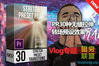 [PR预设-Vlog专题]PR30种无缝拉伸冲击转场效果预设包