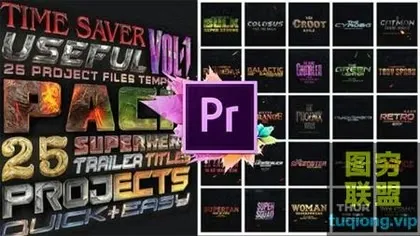 [PR预设]PR预设 25个组SuperHero具有超级英雄风格的惊人逼真的电影标题预设包!