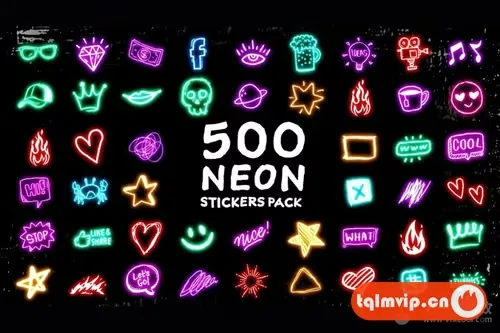 [AE/PR模板]500个霓虹发光图形贴纸动画 Neon Stickers Pack
