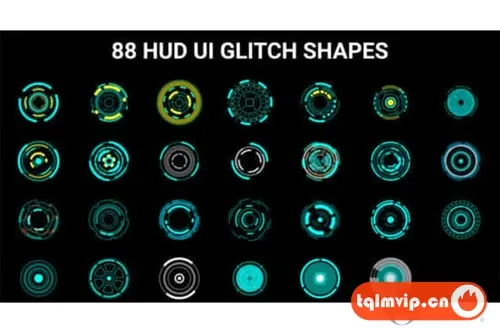 [AE模板]88个科技感数据信息UI界面图形动画 HUD UI Glitch Shapes