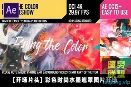 [AE模板] 彩色时尚水墨遮罩图片开场 Bring the Color