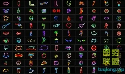 [AE模板]AE模板视频素材-100种现代时尚霓虹发光图形动画元素包 Neon Eleme