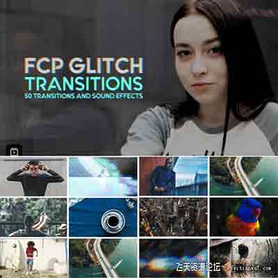 FCPX转场-50种信号故障干扰画面损坏抖音无缝视频转场+音效
