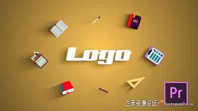 PR模板-开学季简约校园儿童主题学习文具图标动画演绎LOGO