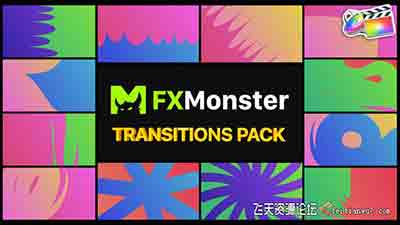 FCPX转场插件-12种二维卡通彩色渐变图形遮罩转场过渡 Colorf…