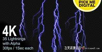 35组4K分辨率暴风雨雷电闪烁闪电发光光线效果动画视频素材-视频/音效素材
