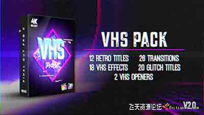 VHS效果FCPX插件:18种特效20种文字标题12种LOGO片头动画6种转场
