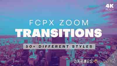 FCPX插件50种抖音小视频风格变焦3D故障转场可用制作模板