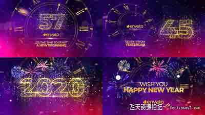 年农历庚子鼠年炫酷粒子时钟倒计时新年快乐片头