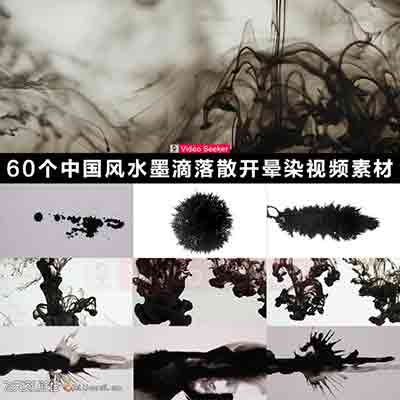 60组中国风艺术水墨滴落印迹墨水散开晕染MOV素材-视频/音效素材