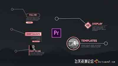 PR模板5组现代线条呼出标注介绍视频字幕文字标题动画PR模板