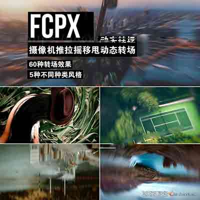 FCPX插件：60个摄像机推拉摇移甩动态转场Transitions Multipack