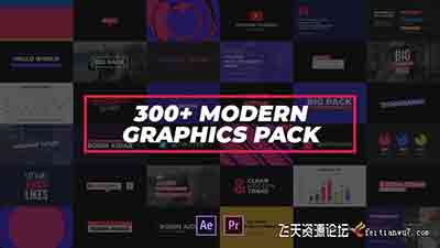 PR预设-文字标题人名字幕条转场社交排版动画 300+ Modern Grap.