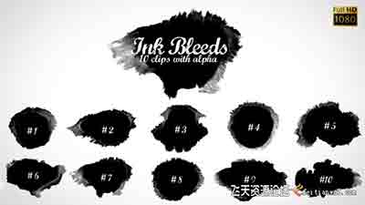 10组中国风水墨晕开墨水滴落带alpha透明通道 Ink Bleeds-视频/音效素材