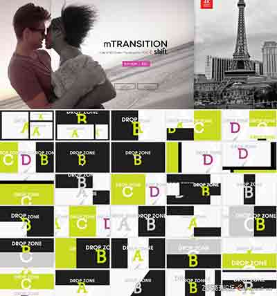 FCPX转场插件：50种推拉分屏切割动画过渡 mTransition Shift