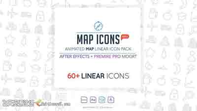 PR预设-60+线条图标ICON动画 Map Linear Icon Pack