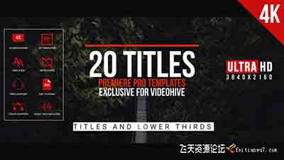 PR模板-20种现代简洁文字标题动画视频字幕4K分辨率效果