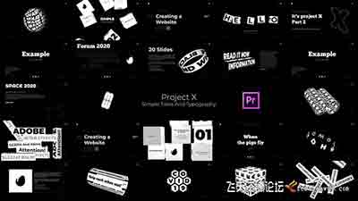 PR预设-20个黑白创意现代字体文本标题字幕条排版动画