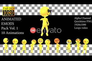 第一10个可爱卡通Emojis表情人物动画高清视频素材（有透明通道）Emojis Pack V1