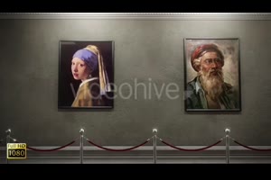 3D美术馆艺术博物馆室内作品展示现代版装饰框架相册AE模板源文件_VIP专属ae模板