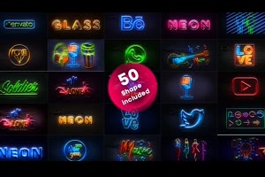 50组砖墙上霓虹灯多种效果LOGO标志图案视频ae模板素材_logo展示ae模板