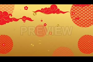 4K视频素材-2组新年喜庆祥云花瓣图腾舞台背景动画素