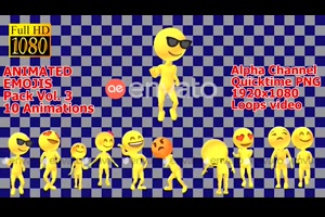 第三10个可爱卡通Emojis表情人物动画高清视频素材（有透明通道）Emojis Pack V3