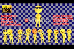 第二10个可爱卡通Emojis表情人物动画高清视频素材（有透明通道）Emojis Pack V2