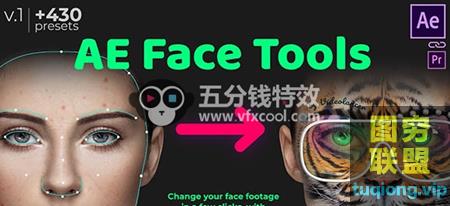 [AE脚本]人脸面部追踪贴图表情化妆美颜丑化换脸锁定特效预设工具 AE Face @20581