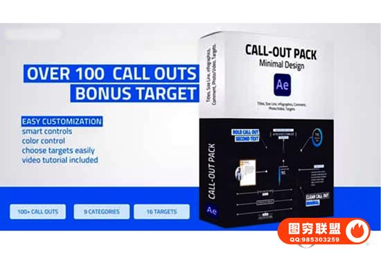 [AE模板]100个商品介绍呼出线条文字标题介绍注释动画 Unique Call @37113