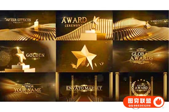 [AE模板]金色五角星粒子颁奖典礼文字标题开场片头 Awards Ceremony@36969