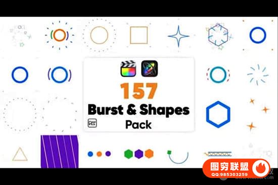 [FCPX插件]157种彩色运动图形MG小动画 Burst and Shapes @36911