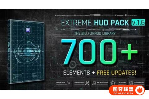 [AE模板]700组信息图形HUD界面元素动画包 Extreme HUD Pack@36343