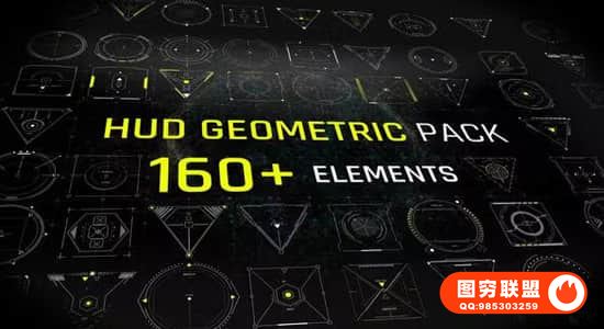 [AE模板]AE/PR模板-160个科技感全息界面HUD图形元素动画@35560