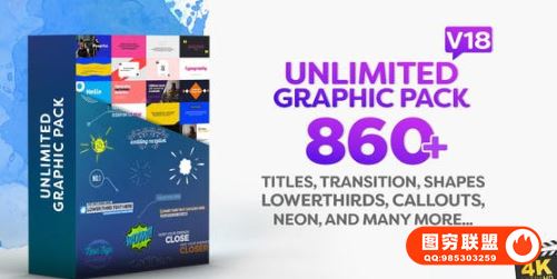 [AE模板]860个时尚文字标题排版设计转场模板背景图形元素动画V18@21491
