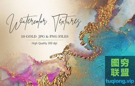 [背景素材]水彩金箔纹理金色水彩PNG和JPG纹理！@14209