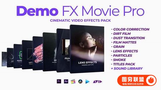 [Luts预设]粒子光效烟雾老电影噪点划痕炫光LUTs调色音效特效视频素材包 Demo FX M@20513