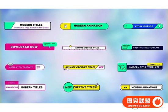 [AE模板]12组极简迷你卡通文字标题字幕条动画 Minimalist lower@38415