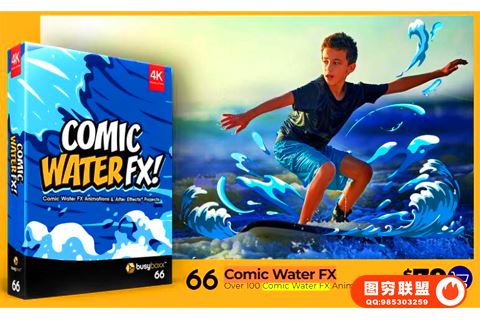 [视频素材]4K视频素材 109个二维卡通液体水流波浪翻腾MG特效动画 +AE模板 Comi@37928